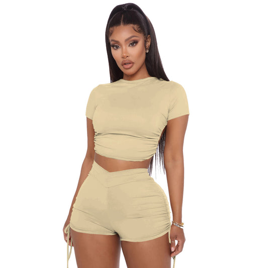 Women nude Color backless 2 piece shorts sets